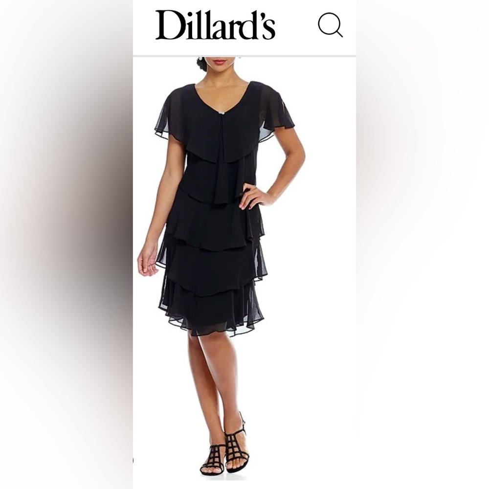 NWT Jewel V-Neck Short Sleeve Georgette Tiered Capelet Shift Dress